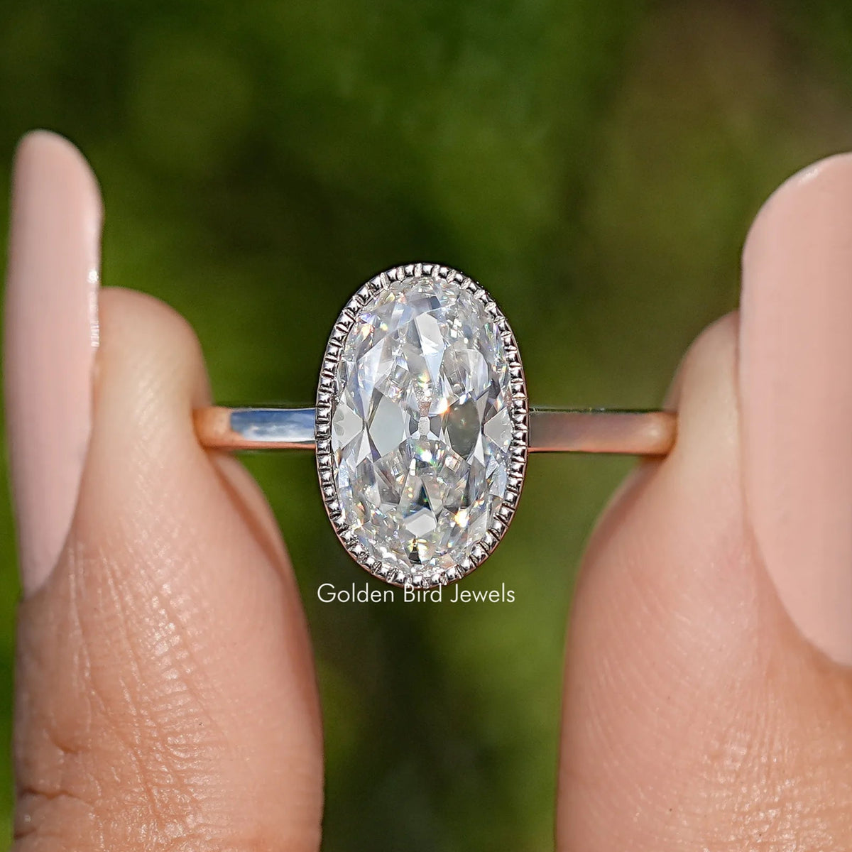 Bezel Set Old Mine Oval Cut Moissanite Ring