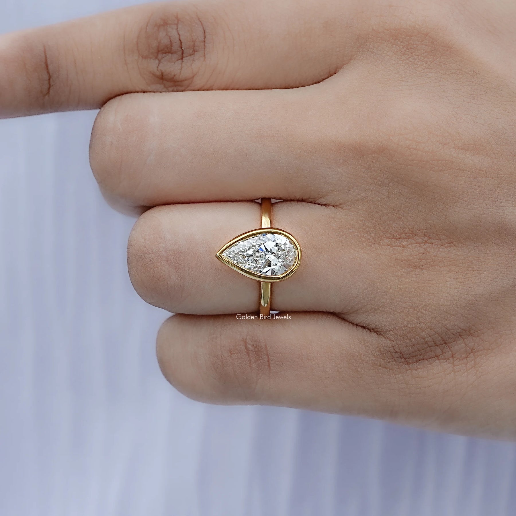 Bezel Set Pear Cut Lab Diamond Solitaire Ring
