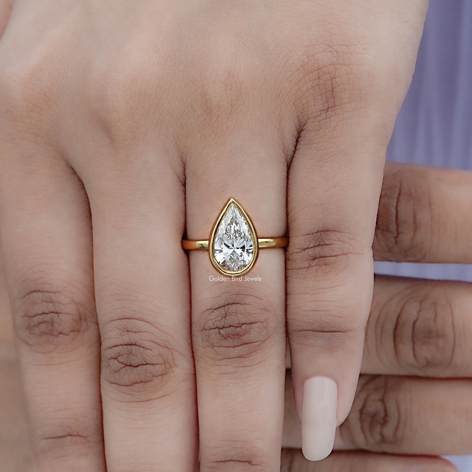 Bezel Set Pear Cut Lab Diamond Solitaire Ring