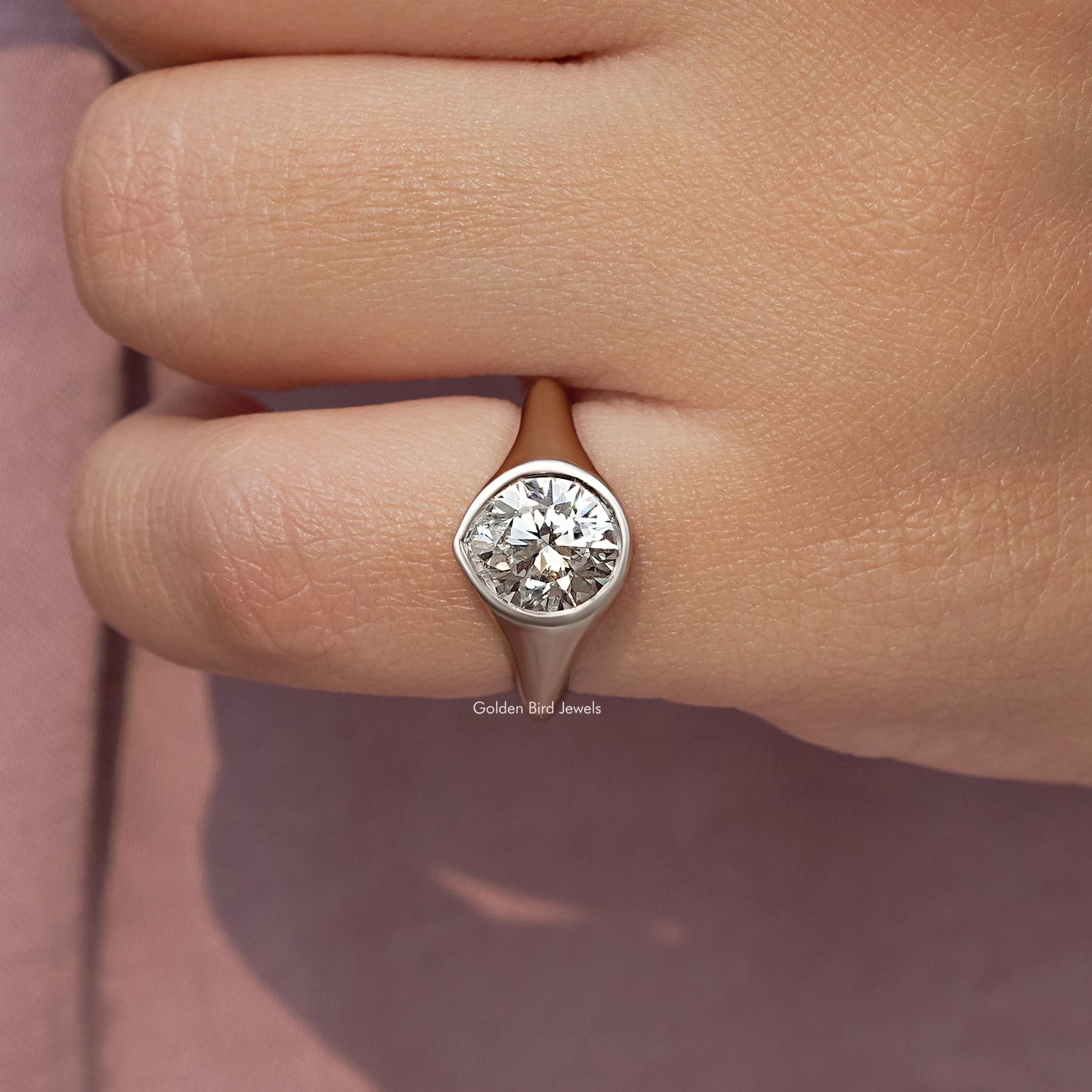 Pear Cut Lab Grown Bezel Set Engagement Ring