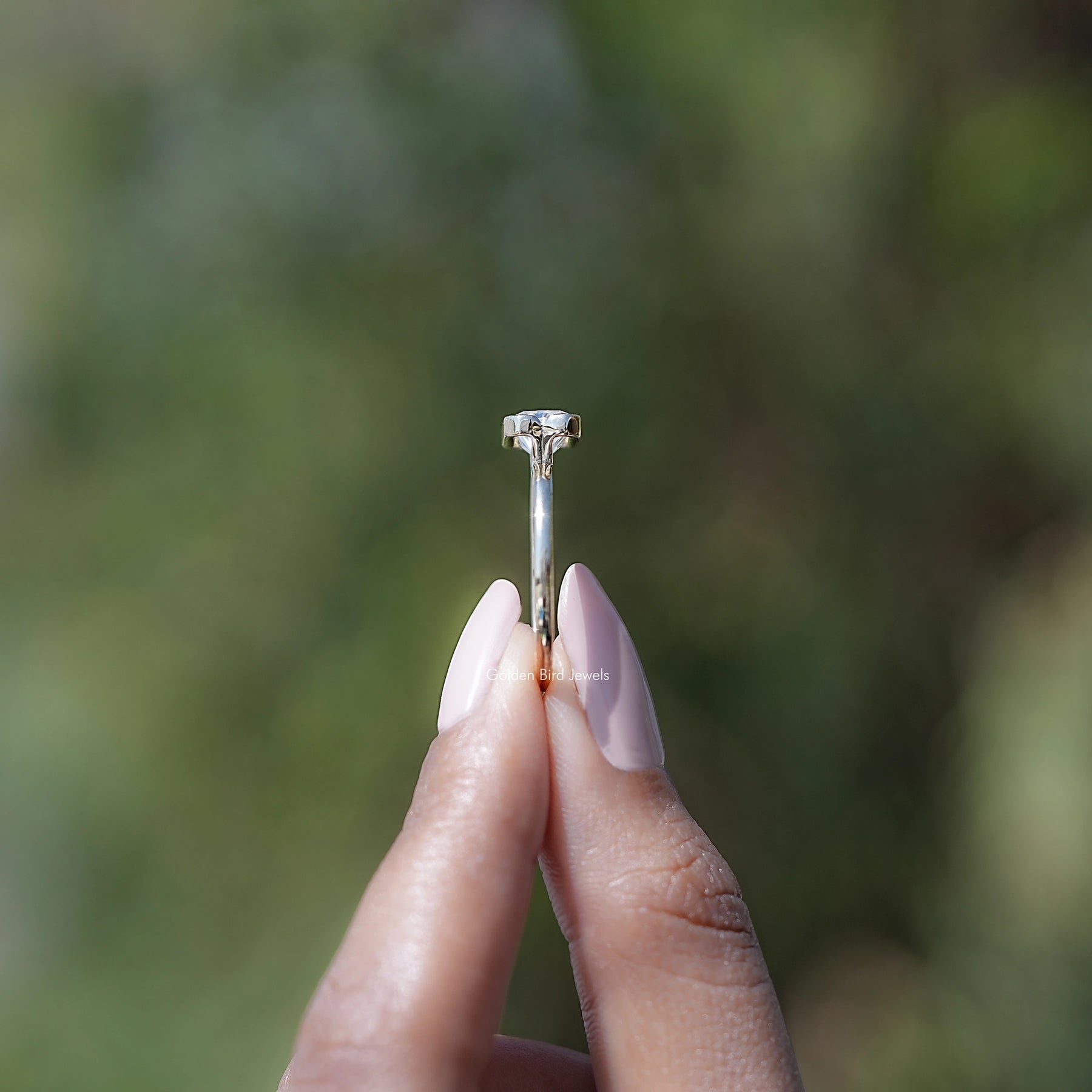 Side View of Bezel Set Radiant Cut Moissanite Solitaire Ring