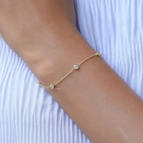 Close view of  moissanite chain bracelet in secure setting 