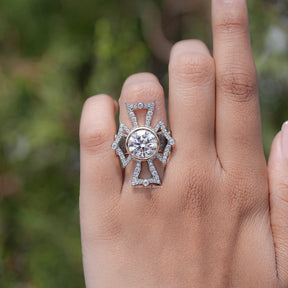 In finger view of Bezel Set Round Cut Moissanite Vintage Style Ring		
