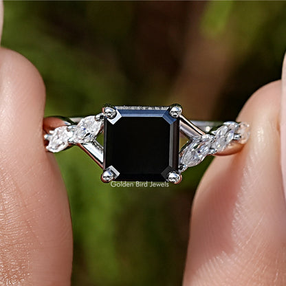 Black Asscher Gemstone Moissanite Engagement Ring