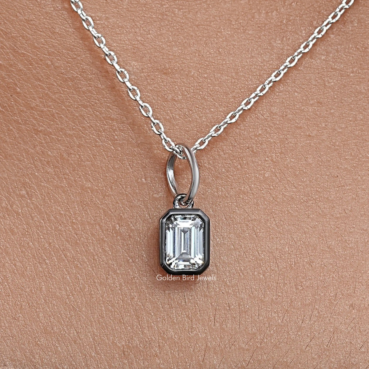 Black Bezel Emrerald Moissanite Solitaire Pendant