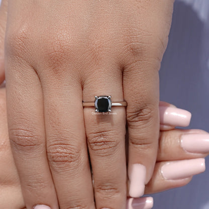 Black Cushion Moissanite Gemstone Solitaire Ring