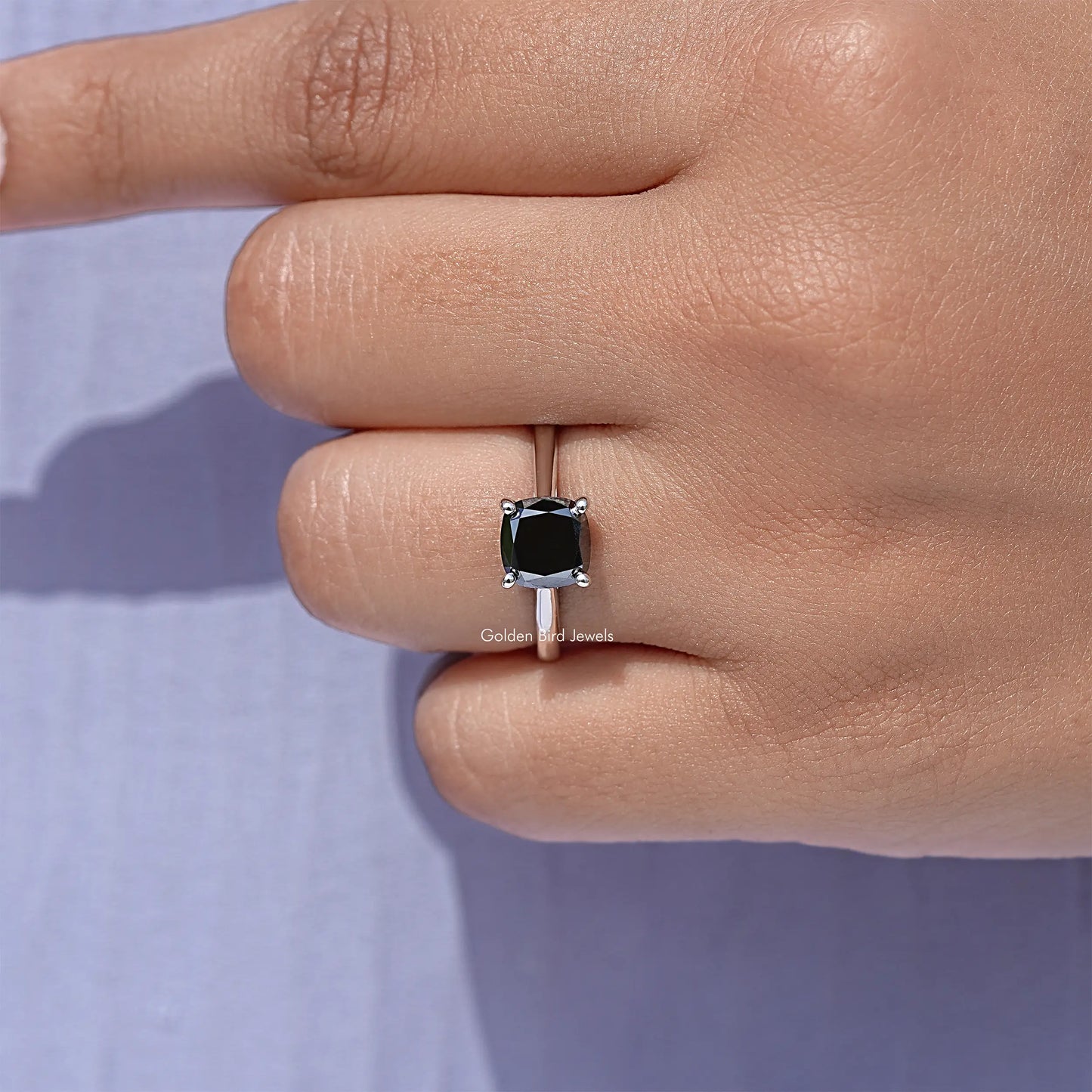 Black Cushion Moissanite Gemstone Solitaire Ring