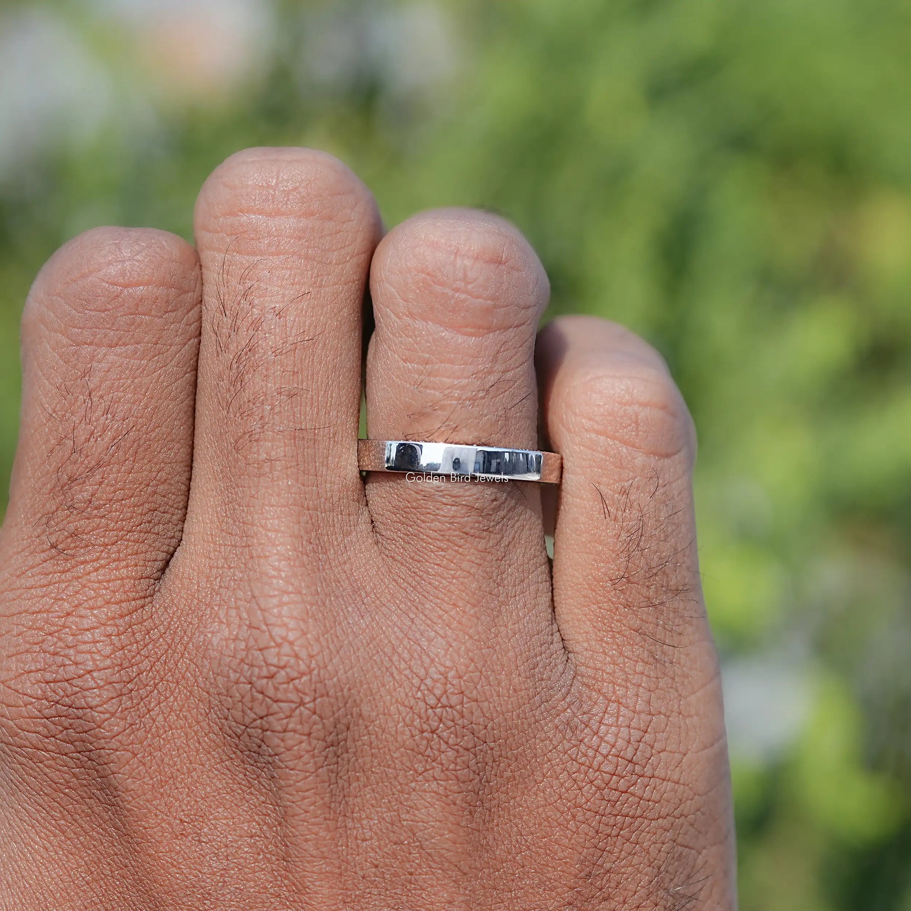 In finger view of Round Shaped Solitaire Men's Band