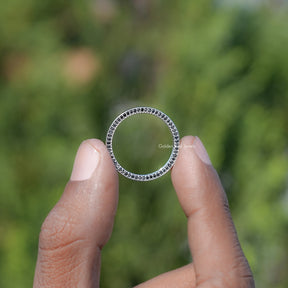 Back view of Round Shaped Solitaire Men's Band Set in secure setting 