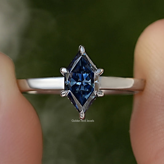 Blue Dutch Marquise Cut Moissanite Hidden Halo Ring