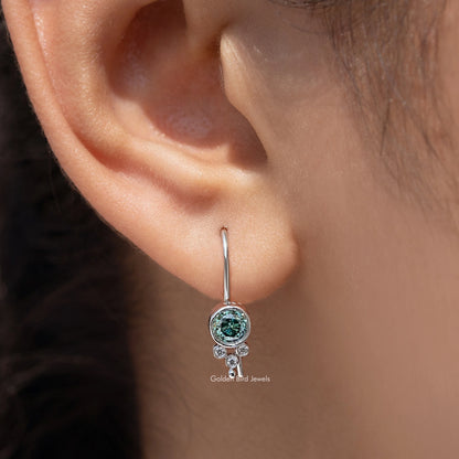 Blue Round Cut Moissanite Dangle Earrings