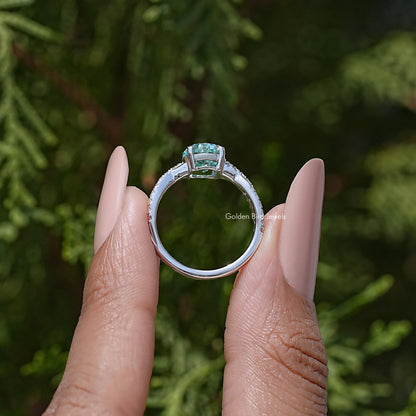 Blue Oval Moissanite Gemstone Accent Wedding Ring