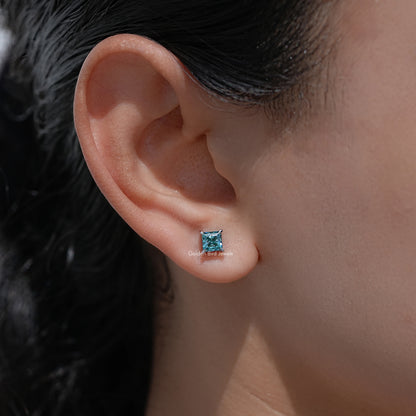 Princess Cut Moissanite Gemstone Screw Back Earrings