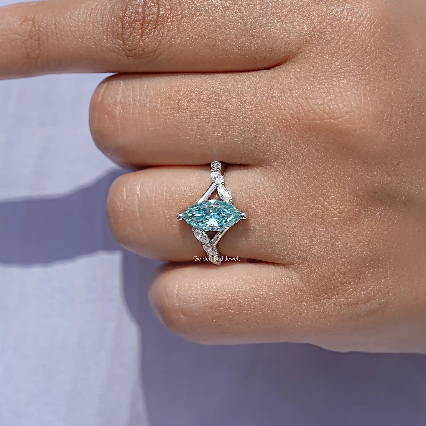Green Marquise Moissanite Gemstone Floral Wedding Ring