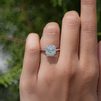 Asscher Cut Moissanite Gemstone Halo Wedding Ring