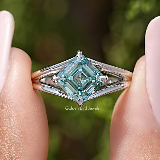 Cushion Moissanite Gemstone Split Shank Wedding Ring