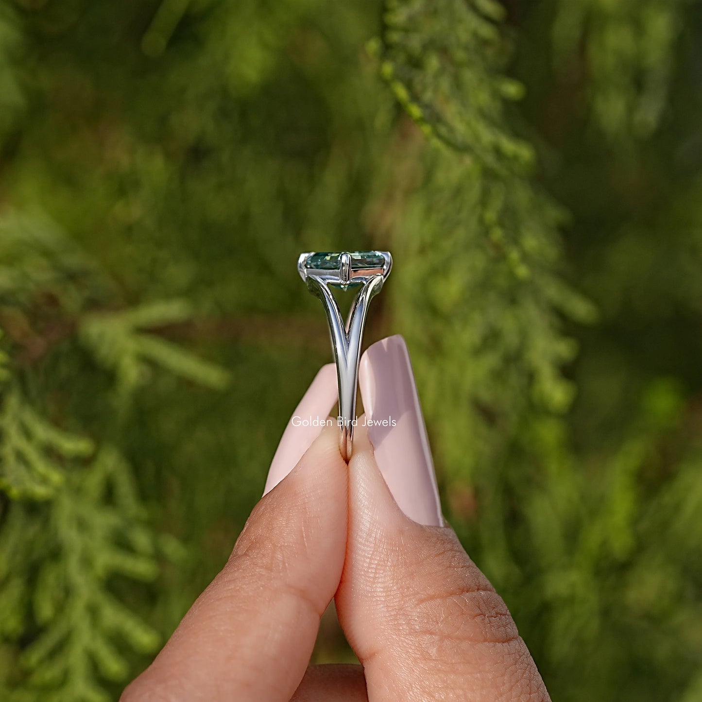 Asscher Cut Moissanite Gemstone Split Shank Ring