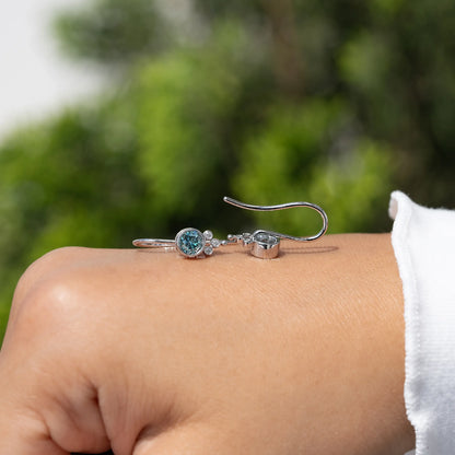 Blue Round Cut Moissanite Dangle Earrings
