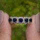 Blue Asscher Gemstone Halo Five Stone Band