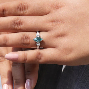View of Moissanite Three Stone Marquise Cut Ring In finger