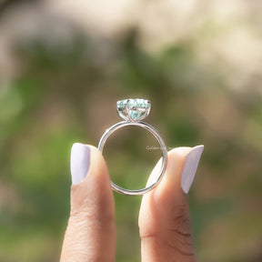 Blue Oval Cut Moissanite Solitaire Ring