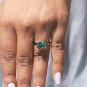 Detailed View Of Radiant Cut Moissanite Engagement Ring In White Gold
