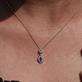 women's of Blue Sapphire Oval Gemstone Pendant  In Yellow Gold