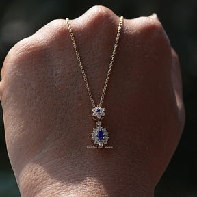 Blue Sapphire Oval Cut Gemstone Pendant In Women's 
