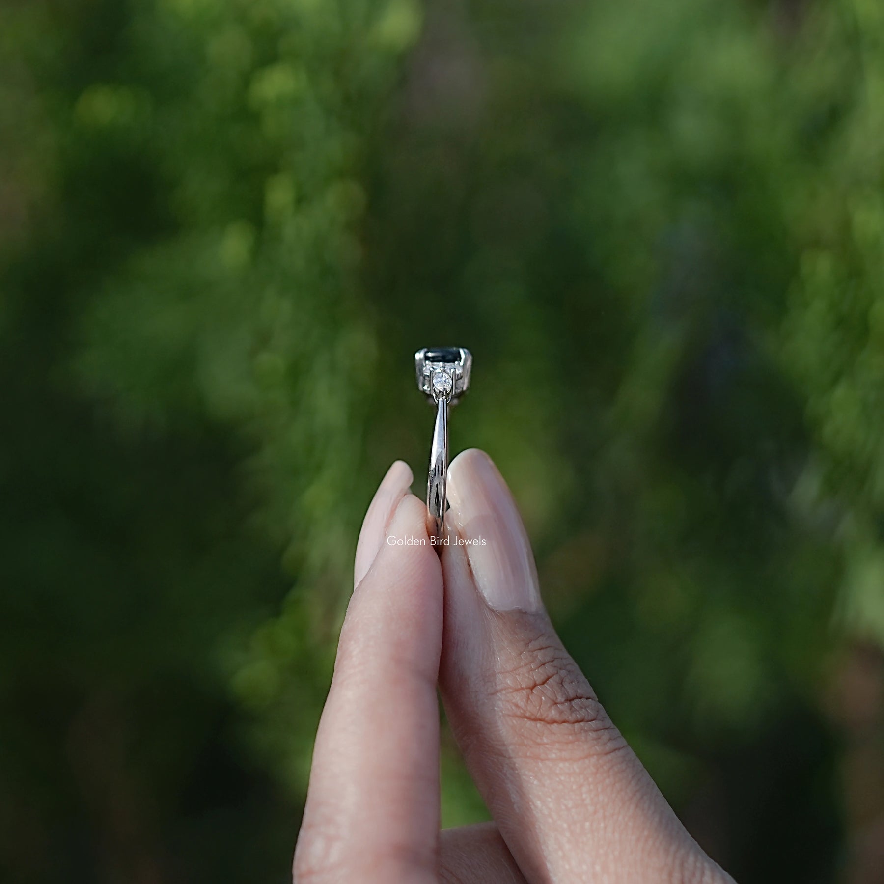 Blue Topaz Round Gemstone Accent Stone Ring