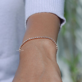 Side View of Round Cut Lab Diamond Tennis Bracelet In Yellow Gold