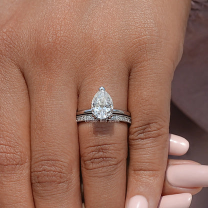 Pear Moissanite Hidden Halo Ring With Eternity Band