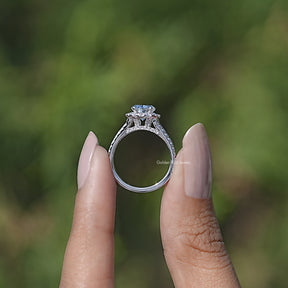 Back view of Halo Diamond Split Shank Engagement Ring in secure setting 