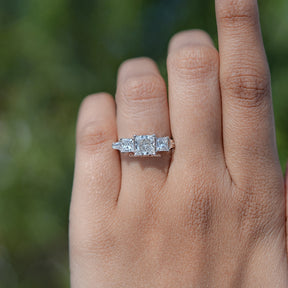 Detailed View of Princess Cut Five Stone Engagement Ring In White Gold