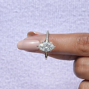 In finger front View of Marquise Cut Diamond Engagement Ring In White Gold