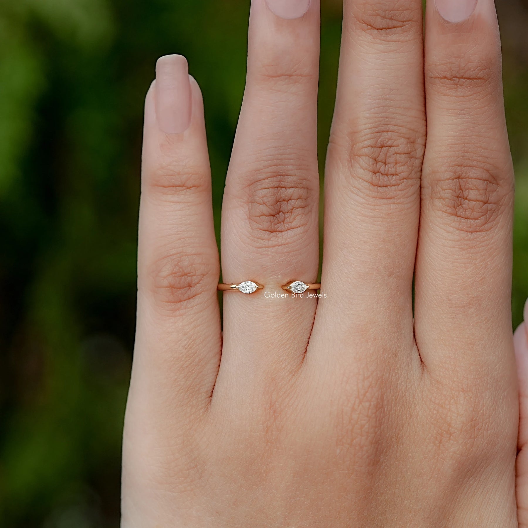 Marquise Cut Lab Diamond Open Cuff Two Stone Ring