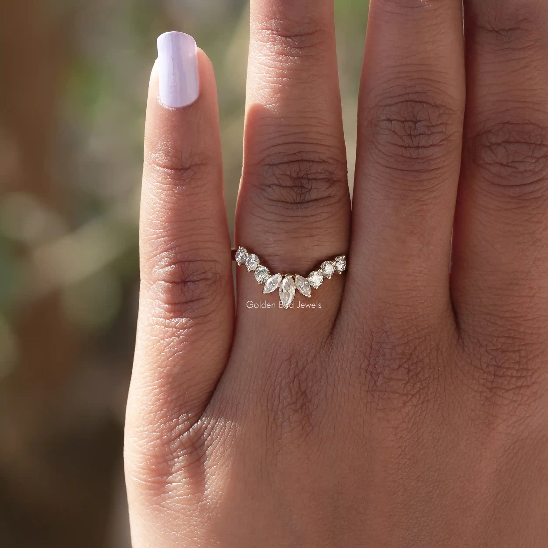 Marquise Cut Moissanite Curved Stacking Band