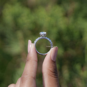 Back view of Oval Cut Moissanite ring in secure setting 
