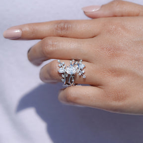 In front finger View Of Moissanite Twisted Shank Bridal Ring Set