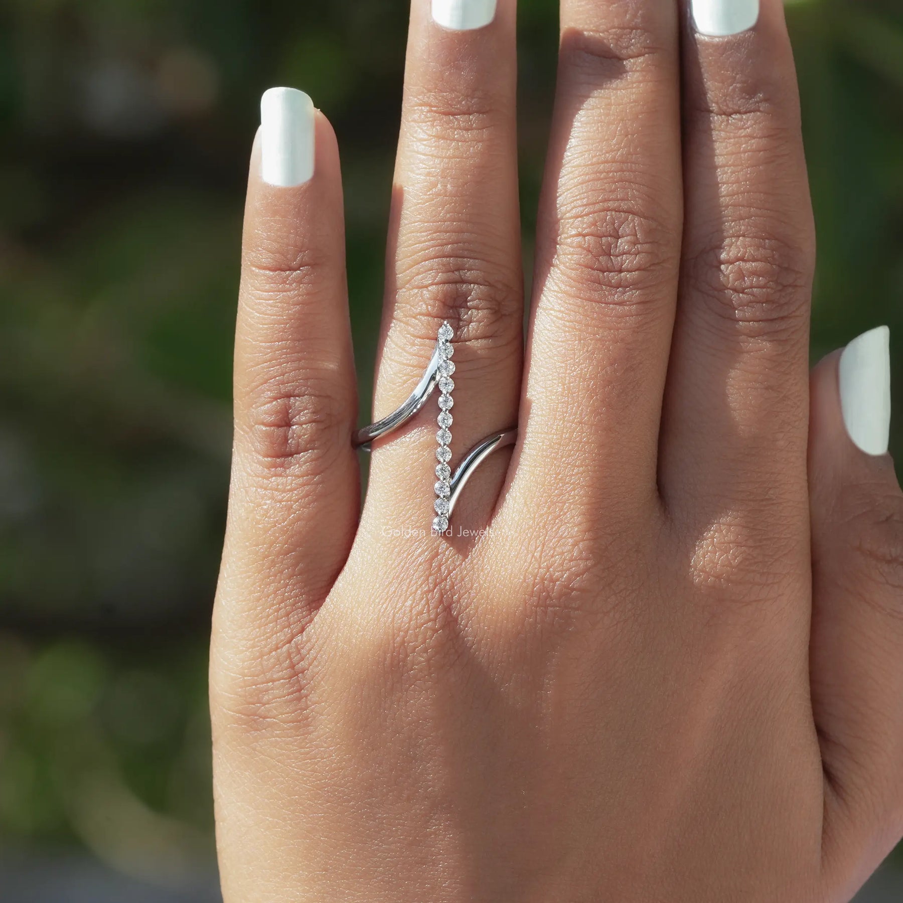 View of Round Cut Lab Diamond Bypass Ring In White Gold