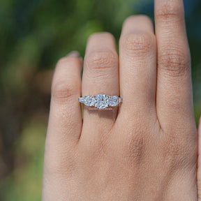 View of Cushion And Tapered Baguette Shaped Five Stone Ring In White Gold