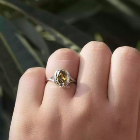 View of Brown Oval Cut Moissanite Ring In White Gold