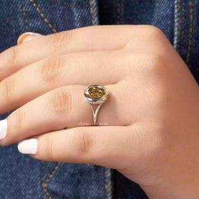 Oval Cut Half Bezel Moissanite Ring In White Gold