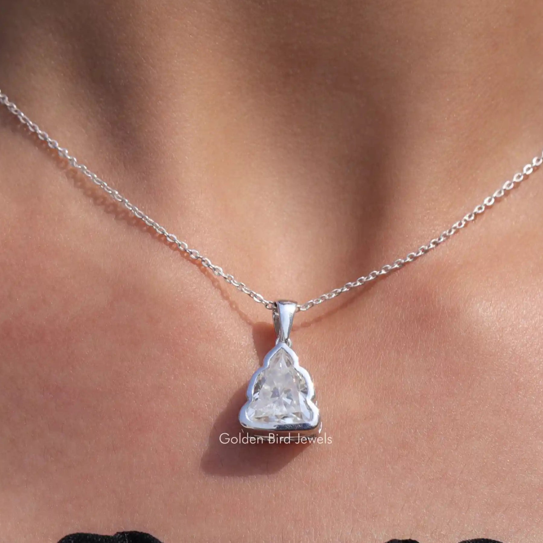 [Buddha Cut Moissanite Bezel Set Pendant]-[Golden Bird Jewels]
