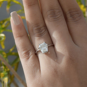 Detailed View of Calf's Head Cut Moissanite Ring In White Gold