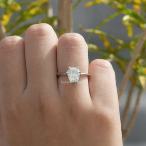 Close-Up View of Calf's Head Cut Moissanite Solitaire Ring