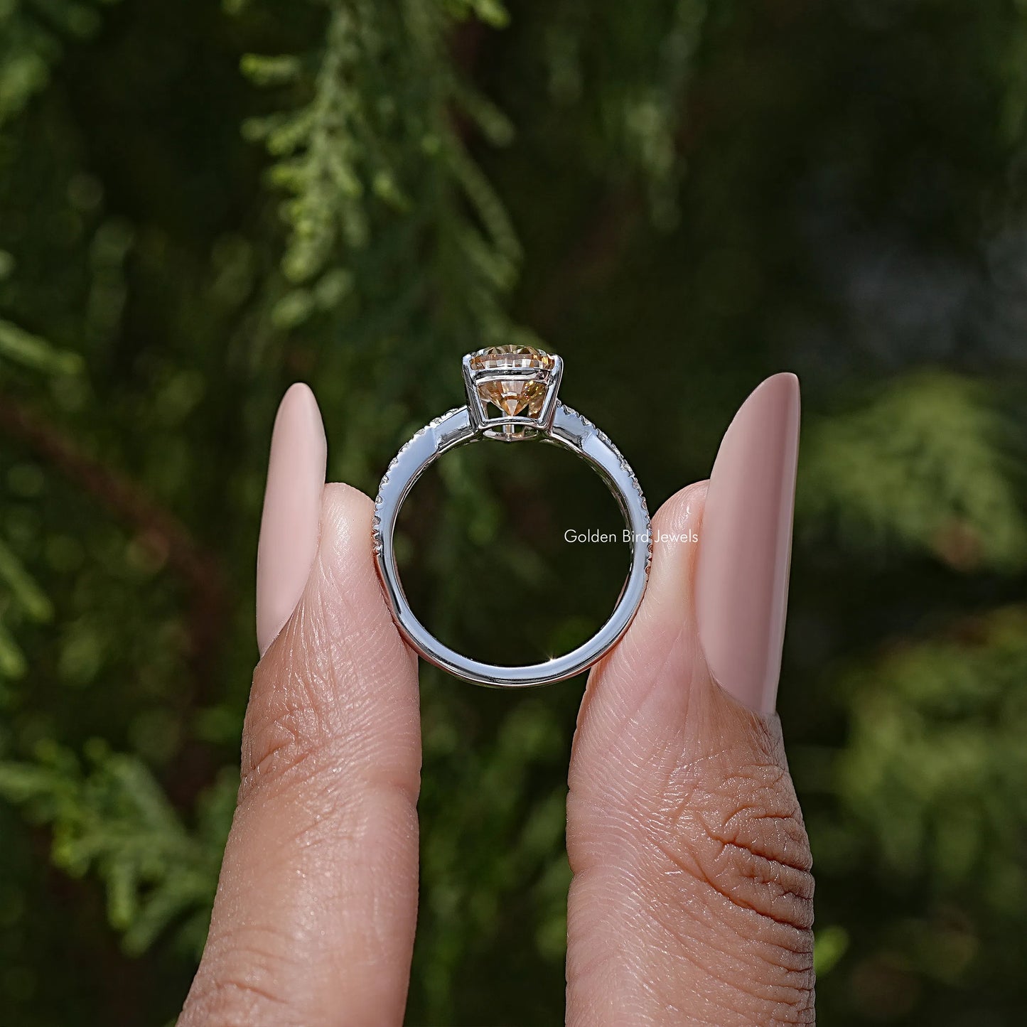 Pear Moissanite Gemstone Twisted Shank Accent Ring