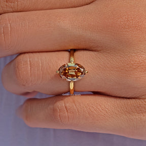 Champagne Old Mine Oval Cut Moissanite Solitaire Ring