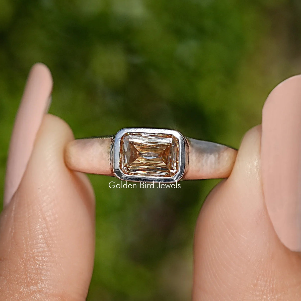 Champagne Criss Cut Moissanite Solitaire Ring