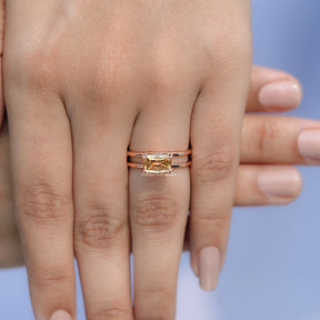 Close view of East West Criss Cut Moissanite Solitaire Ring
