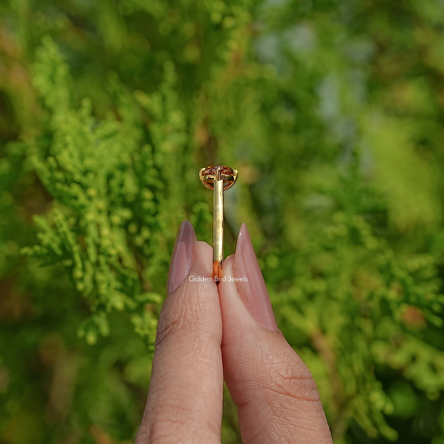 Champagne East West Old Mine Moval Moissanite Ring